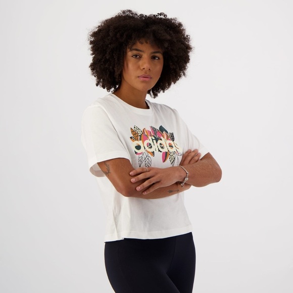 Adidas x Farm Rio Floral Logo Cropped White T Shirt Size Large - Picture 4 of 9